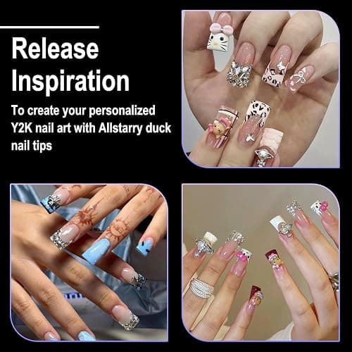 Allstarry Duck Nail Tips, 288pcs Short Curved Nail Tips Full Cover 12 Sizes Clear Duck Nails Press on Crystal Ducks Feet False Nails Extension French Soft Gel Fan Tips for Y2K Salon DIY - 22MM thumbnail 4