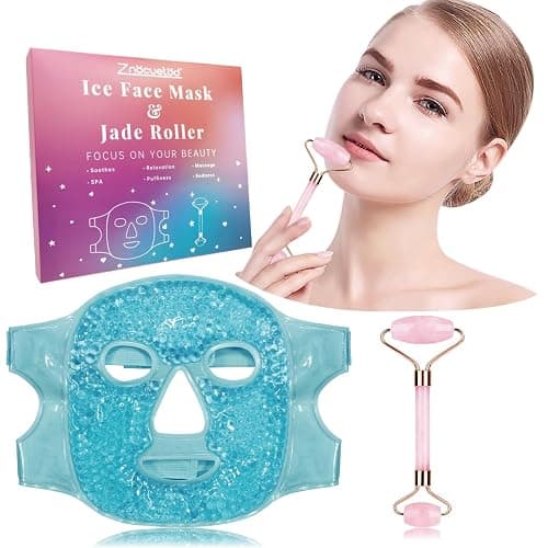 ZNÖCUETÖD Ice Face Roller Facial Jade Roller and Ice Face Mask Cold Cooling Gel Mask Gift Set for Women Face Aging Wrinkles Lifting Firming Puffy Eyes, Eye Face Neck Roller Massager SPA Tools - Blue(face Mask+jade Roller) thumbnail 8