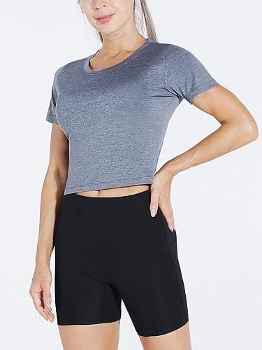 CADMUS Women's Dry Fit Crop Top Yoga Short Sleeve Shirts Crew Neck Athletic Running Tee 3 Pieces thumbnail 5