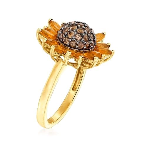 Ross-Simons 1.70 ct. t.w. Citrine and .80 ct. t.w. Smoky Quartz Sunflower Ring in 18kt Gold Over Sterling thumbnail 3