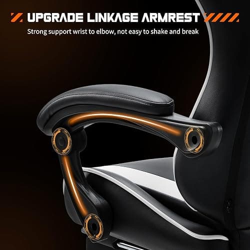 Sweetcrispy Video Game Desk Chair - Ergonomic Computer with Footrest and Comfy Lumbar Support, PU Leather Recliner with Headrest, Fixed Up Armrest, Height Adjustable with 360° Swivel, White, Adults thumbnail 5