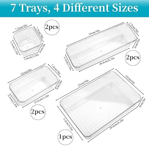lovehai 7 Pcs Drawer Organiser Set, Makeup Organiser Tray for Drawers, Clear Cosmetics Container Tray for Office, Bedroom, Kitchen, Jewelries and Gadgets thumbnail 3