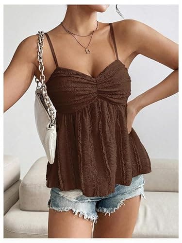 Verdusa Women's Peplum Babydoll Crop Tops Y2k Ruched Dressy Casual Cute Summer Spaghetti Strap Cami Going Out Top thumbnail 5