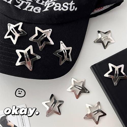 Star Hair Clips 2000s Y2K Snap Hair Barrettes Non Slip Star Hair Accessories Silver Metal Hair Clips for Girls Women -15 PCS 1.57" thumbnail 6