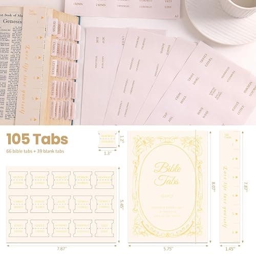 Laminated Bible Tabs, Gold Foil Embossed Lettering Bible Chapter Index Tabs for Women Men, Reposition Large Print Sticky Labels, Easy to Read and Apply, 105Chapters Labels for Easy Navigation (Creamy) thumbnail 3