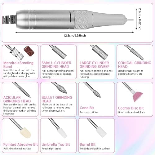 Electric Nail Drill - 45000RPM Portable Nail Drill丨Rechargeable Nail E-File Kit with 11 Bits & Base丨LED Screen丨Ultra-Silent, Rechargeable Nail Drills Machine for Acrylic Nails Gel Polishing(Pink) thumbnail 4