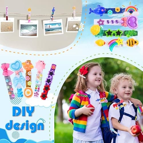 JOICEE 80 Set Cheer Pins Spirit Clips,Clothes pins Include 126 Mini Resin Animals Bows and Self Adhesive Stickers Pen 300 Beads Pearls for Backpacks Ribbon Team Classroom Cheer Gifts Bulk(White Wood) thumbnail 5