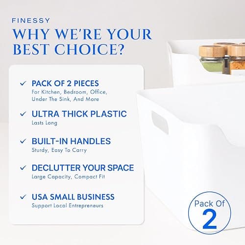 FINESSY White Plastic Bins for Organization, Stackable Storage Containers Kitchen Pantry, Bathroom, Small Closet, Under Cabinet Organizer, Small Storage Containers for Shelves, Plastic Organizer Bins thumbnail 3