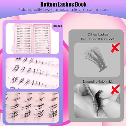 TEESTOU Fox Eye Bottom Lash Clusters Natural Look DIY Lash Extension for Under Eye Line Clear Band Pre-Mapped C Curl Lower Individual Eyelash Extension 4-8mm Soft Reusable Easy Apply 384pcs thumbnail 6