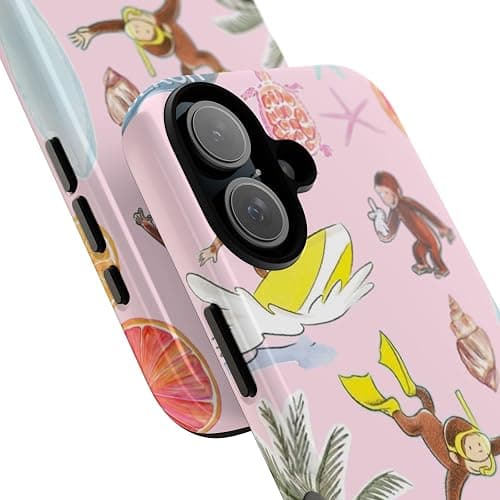 Tropical Splash Curious Monkey George Phone Case Compatible with iPhone 16, Protective Hybrid 2-Layer Hard Shell, Cute Monkey Tough Case Gift for Women Men Girl Boy thumbnail 3