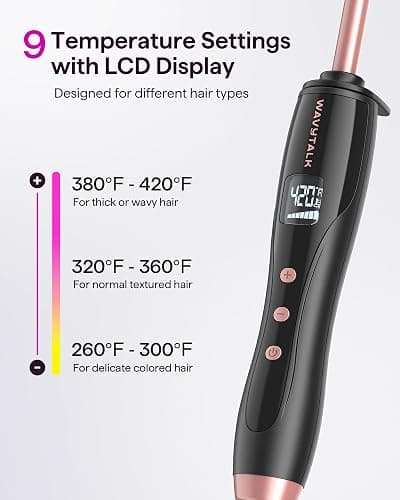 Wavytalk 3/8 Inch Small Curling Iron Wand for Short & Long Hair, Ceramic Barrel with Adjustable Temperature, Heat Resistant Glove Included (Rose Pink) thumbnail 3