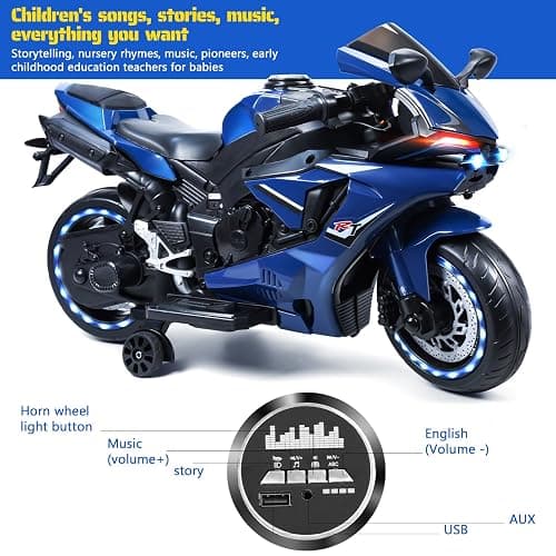 12V Electric Motorcycle for Kids, Kids' Electric Dirt Bike with Training Wheels, Motorcycle for 3-8 Year Olds,Bikes for with LED Lights, Up to 9 MPH thumbnail 7