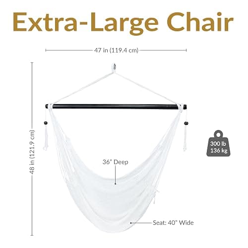 Sunnydaze Outdoor Hammock Chair Swing for Reading - Hanging Hammock Swing for Indoor or Patio - 300lb Capacity - Caribbean XL - White thumbnail 2