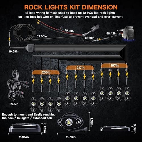 LEDMIRCY R1 Pure White LED Rock Lights Kit with Roker Switch Wire Harness 12PCS High Power Rock Lights White for Trucks Off Road ATV UTV SUV Underglow Trail Rig Light Under Body Waterproof Light thumbnail 6
