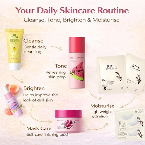 Fruit Skincare Gift Set for Women & Teenage Girls - 9PCS Face Care Set with Cleanser, Toner, Serum, Moisturiser, Eye & Face Masks, Spa Headband, Hydrating Pamper Skincare Set Gift thumbnail 2