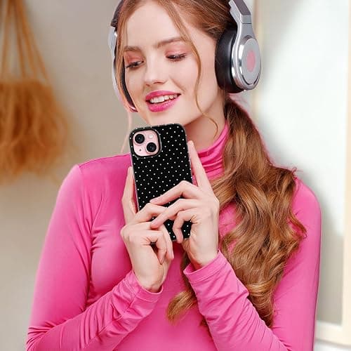 Hython for iPhone 15 Case Cute Polka Dot Aesthetic Design Simple Cover 6.1", Thin Slim Anti-Scratch Soft TPU Bumper Shockproof Rubber Protective Phone Cases for Women Girls Girly Boys, Black thumbnail 6