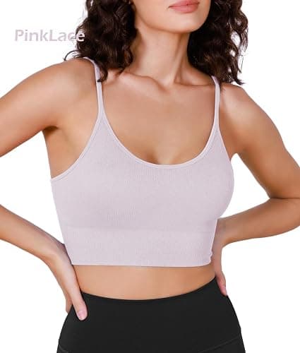 ODODOS Seamless Sports Bra for Women Ribbed Camisoles Non Padding Yoga Bra Crop Tank Tops thumbnail 2