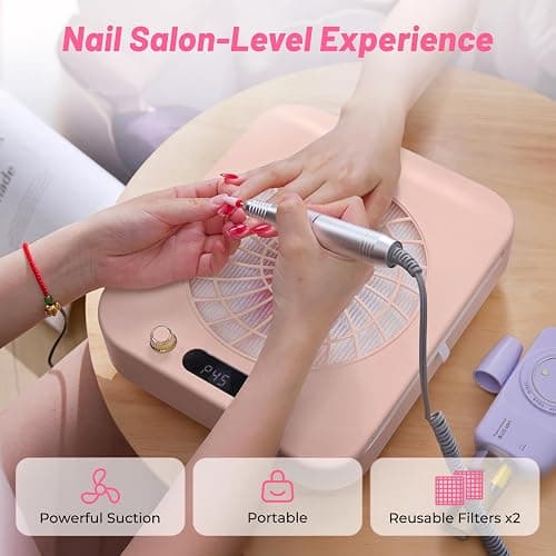 Nail Dust Collector with 2 Cleanable & Reusable Filters,Dust Extractor Compact Vacuum Fan Dust Collector,Suction Machine for Acrylic Home Nails Polishing Nail Salon,Pink thumbnail 8