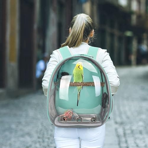 Bird Backpack Carrier with Perch, Portable Bird Travel Cage Bag, Clear Parrot Carrier Cockatiel Cage with Toy Stainless Steel Food Bowl Tray for Conures Parakeet Budgie Canary Lovebirds Small Animals thumbnail 8