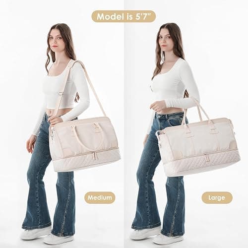 ETRONIK Weekender Overnight Bag for Women, Large Travel Duffle Bag with Shoe Compartment & Wet Pocket, Carry On Gym Duffel Bag with Toiletry Bag for Hospital 3 Pcs Set, Beige thumbnail 8