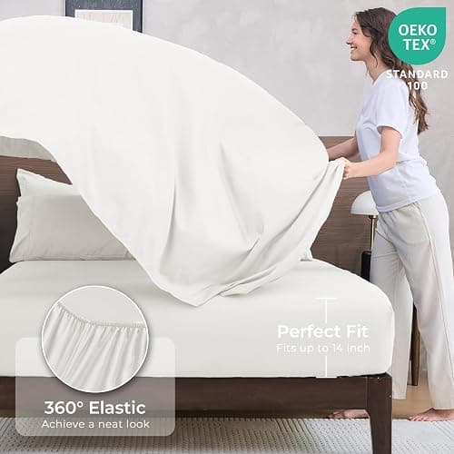 HEVUMYI Ivory Queen Comforter Set - 7-Piece All Season Bed in a Bag Queen, Ultra Soft Bedding Set with Comforter, Flat Sheet, Fitted Sheet, Pillowcases, Pillow Shams thumbnail 5