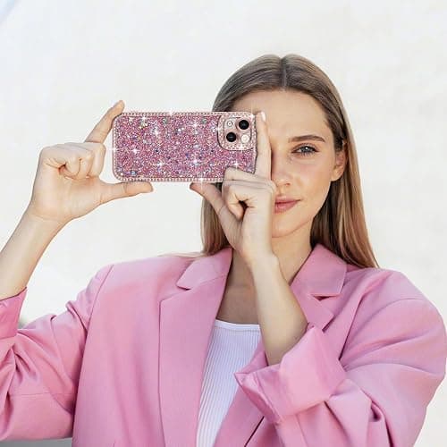 Lafunda for iPhone 13 Case Glitter, Luxury Shiny Bling Sparkly Phone Cover with Crystal Diamonds Rhinestone for Women Girls Soft TPU Slim Shockproof Protective Phone Case for iPhone 13 6.1", Pink thumbnail 7
