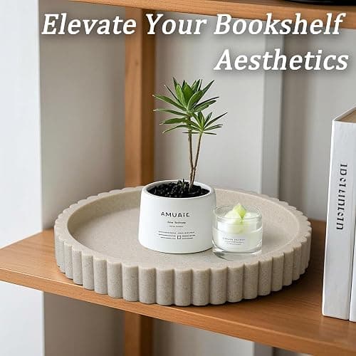 Round Decorative Tray for Coffee Table Decor, Circle Tray Decor 11" Beige | Resin Decorative Coffee Table Tray for Home Decor. Modern Centerpiece Organizer Tray for Living Room, Dresser or Console thumbnail 5