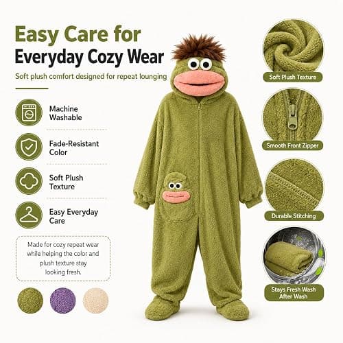Fuzzy Fangs Pajamas Plush Monster Onesie, Big Mouth Monster Onesie,Cozy Home Loungewear,Soft Fabric,Long thumbnail 2