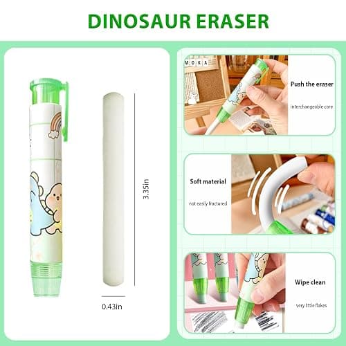 Mangpung Cute Green Dinosaur Mechanical Pencil Set Include 8Pcs Kawaii Mechanical Pencils,2 Tubes Mechanical Pencil Lead Refills,2Pcs Dinosaur Erasers,for Office School Supplies thumbnail 4