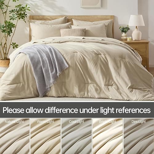 Homelike Moment Queen Comforter Set with Sheets, 7 Piece Beige Comforter Set Queen Size, Full Size Bed in a Bag Lightweight and Machine Washable thumbnail 6