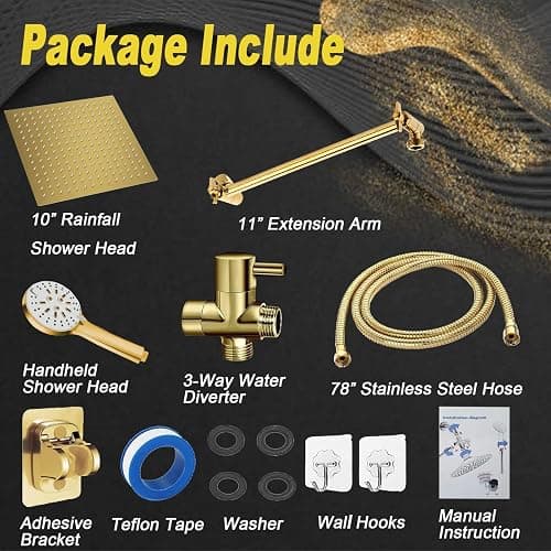 Shower Head, 10'' High Pressure Rain Shower Head with 6 Settings/Spray Handheld Shower Head Combo, 78'' Long Hose and 11'' Extension Arm, Water Temperature Reminder (Square Gold Shower Heads) thumbnail 5