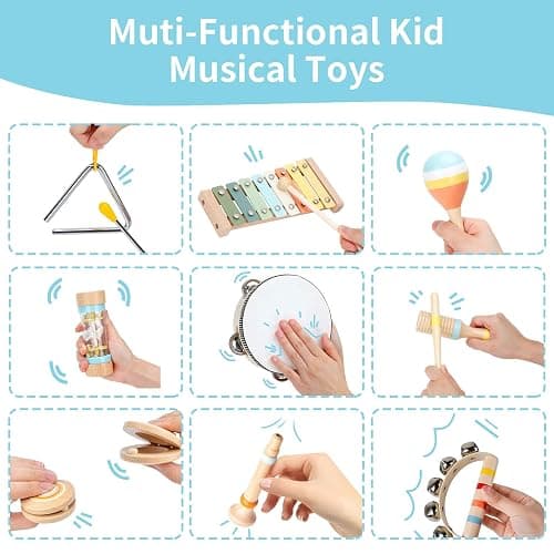 ZJEFUNS Baby Musical Instruments Set Wooden Montessori Toys for Toddlers 1-3 Percussion Instruments Set Modern Boho Music Toys for Kids Preschool Educational. thumbnail 4
