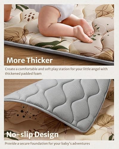 Blissful Diary Baby Play Mats for Floor, 50x50 Playpen Mat, Thick Cushioning Padding Foam Playmat for Baby and Toddlers Infants, Non-Slip & Machine Washable, Earth Tones Design thumbnail 5