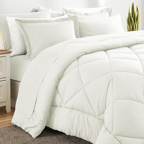CozyLux Queen Comforter Set Ivory - Bed in a Bag Queen Size 7 Pieces, Luxury Soft Bed Set for All Seasons, Bedding Set with Down Alternative Comforter, Sheets, Pillowcases & Shams thumbnail 7