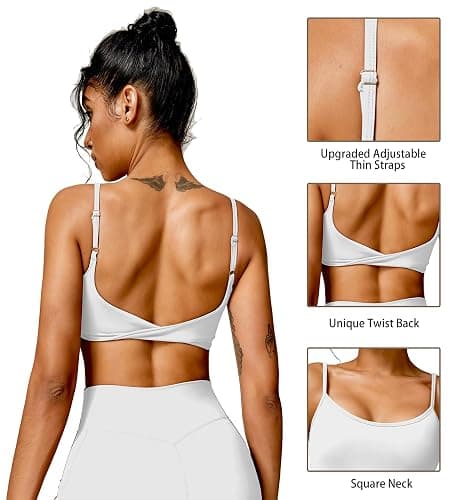 QUOJIZY Sports Bras for Women Open Back Workout Tops for Women Yoga Bra Spaghetti Straps Twist Back thumbnail 4