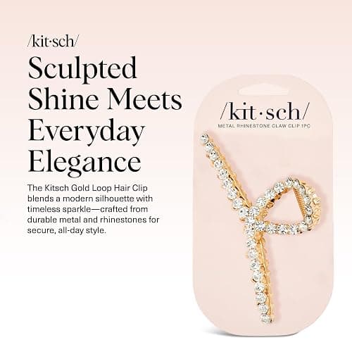 Kitsch Gold Loop-Shaped Hair Clip for Women with Rhinestones - Durable Metal, Strong Hold, & Elegant | Gold Hair Accessories | Ideal Gifts for Women - 1pc thumbnail 2