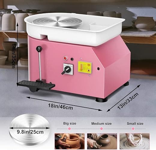 Pottery Wheel Pottery Forming Machine 25CM 350W Electric Pottery Wheel with Foot Pedal DIY Clay Tool Ceramic Machine Work Clay Art Craft (Pink) thumbnail 4
