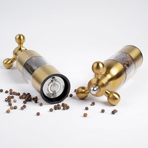 (Gold,2PCS) Salt, Pepper Modern Manual Grinder Set with Solid Handle - Stainless Steel Juego de Molinillo Dorado/Antique Faucet Shakers | Refillable Adjustable Coarseness Mill for BBQ Restaurant, Home thumbnail 7