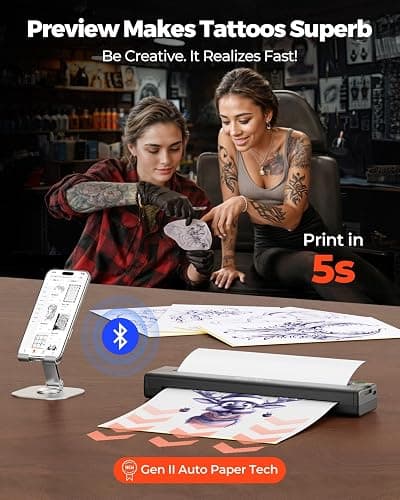 MUNBYN Tattoo Stencil Printer ITP05, Wireless Thermal Tattoo Printer with 20 Transfer Papers, Compatible with Android and iOS Phone/Tablet & PC, Tattoo Printers for Tattoo Artists & Beginners (Black) thumbnail 3