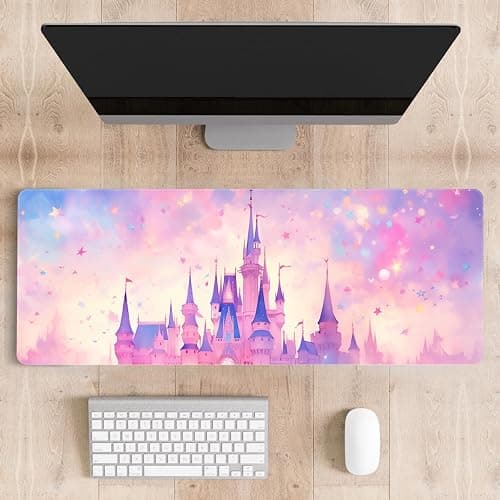Stanoha Cute Desk Mat for Keyboard Desktop Extra Large Mouse Pad, Castle | Desk Top Computer Deskmat, XL, XXL, Long, Aesthetic, Modern Girly Design, for Women, Girls, 30"x12" thumbnail 6