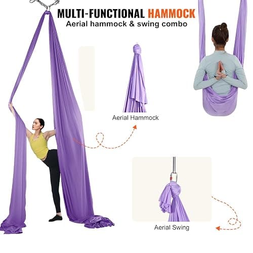 VEVOR Aerial Yoga Hammock & Swing, 4.4 Yards, Yoga Starter Kit with 100gsm Nylon Fabric, Full Rigging Hardware and Easy Set-up Guide, Antigravity Flying for All Levels Fitness Bodybuilding, Purple thumbnail 6