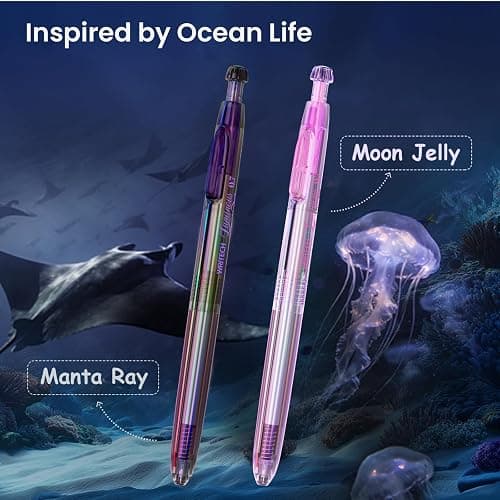 WRITECH Gel Pens Medium Point: Luminous pen set 0.7mm, Black Ink, Includes 2 Pens and 2 Refills, Silent Clicker, Smooth Writing for School Office & Everyday Use thumbnail 8
