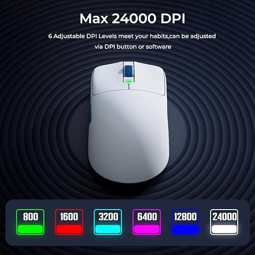 RK ROYAL KLUDGE M30 Wireless Gaming Mouse 43g Ultra-Light With PixArt PAW3311 Sensor, 24000 DPI, Tri-Mode BT/2.4G/Wired Computer Mouse 250mAh Battery, 1000Hz Polling rate 5 Programmable Buttons, White thumbnail 6