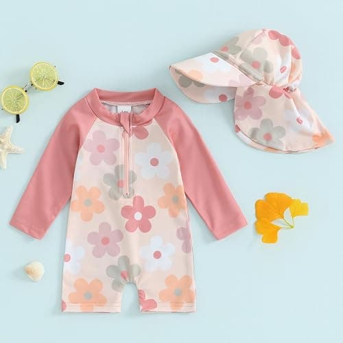 Socutebabe Toddler Infant Baby Boys Swimsuit Kids Rash Guard One Piece Newborn Zipper Bathing Suit Swimwear with Hat thumbnail 3