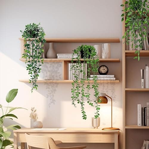 RUACDIQ 3 Stück Künstliche Hängepflanzen, kunstpflanze, Hängepflanzen mit Töpfen, künstliche Pflanzen, Plastikpflanzen Rebe Grünpflanze, Fake Plant für Balkon Büro Garten Party Wand Deko thumbnail 2