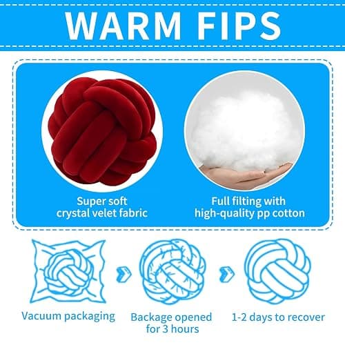 KEBAIHUA Knot Ball Pillows, Round Throw Pillow Cushion Home Decoration Soft Plush Pillow, Throw Knotted Ball Pillow Handmade Children Room Decoration Round Plush Toy Pillow (Dark Red,8.5"/22cm) thumbnail 7