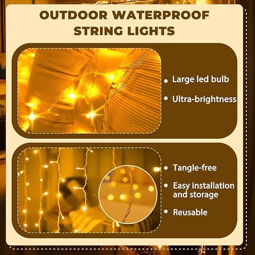 SINAMER Curtain Light for Bedroom, 200LED 6.6x6.6ft Warm White Window Wall Hanging Fairy Curtain String Light, 8 Modes Remote Fairy String Lights Indoor for Wedding Party Home Garden Decorations thumbnail 2
