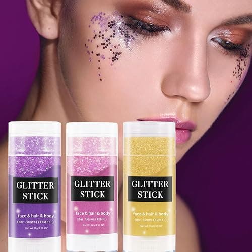 MEICOLY Pink Body Glitter Stick,Pink Face Glitter Sparkly Hair Glitter,Pink Accessories for Spirit Week,Singer Concerts Lover Heart Glitter Makeup,Mermaid Glitter Face Paint,Waterproof thumbnail 9