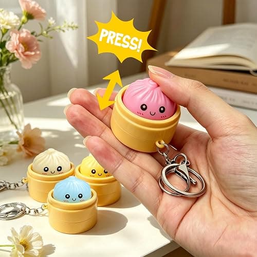 Muxizi 6Pcs Mini Dumpling Keyboard Clicker Fidget Toy for Anxiety Stress Relief, Keyboard Fidget Squeeze Toys Crisp Sound, Mini Backpack Keychain Gift for Keys Bags Party Favors Classroom Prizes thumbnail 6