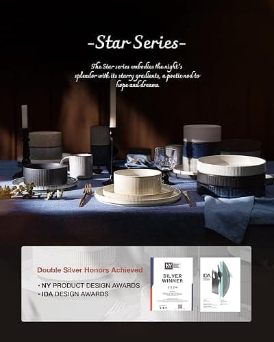 Richmount Star Plates and Bowls Set, 18 Pieces Dinner Sets for 6 People, Stoneware Dinnerware Sets with Dinner Plates/Salad Plate/Cereal Bowls, Dishwasher & Microwave Safe, Matte DarkCharcoal | Dinnerware includes dinner plates and bowls, is scratch resistant and microwave and dishwasher safe thumbnail 8